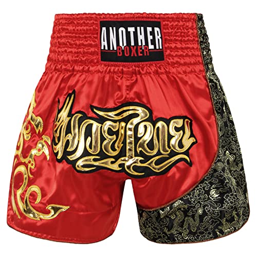 JEATHA Herren Thaiboxhose Muay Thai Kurze Hose Thaiboxen Shorts Kampf Kickboxen Sparring Boxen Shorts Sportshorts Sommershorts Thai Trainingsshort Rot&Grau 3XL von JEATHA