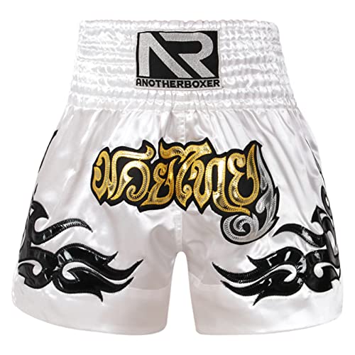 JEATHA Herren Thaiboxhose Muay Thai Kurze Hose Thaiboxen Shorts Kampf Kickboxen Sparring Boxen Shorts Sportshorts Sommershorts Thai Trainingsshort Weiß XL von JEATHA