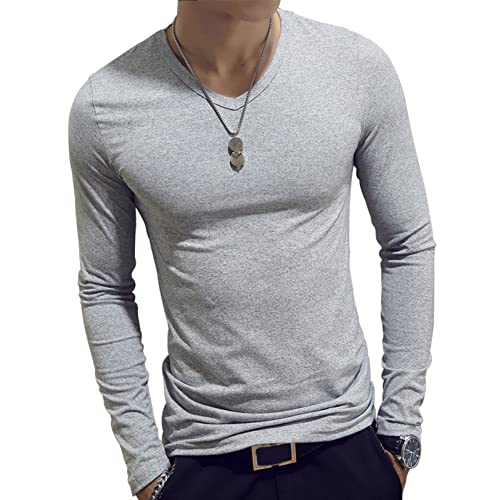 JEATHA Herren Thermo-Unterhemd Langarm Innenfleece T-Shirt Thermounterhemd V-Ausschnitt Freizeithemd Muskelshirt Thermounterwäsche Grau B M von JEATHA