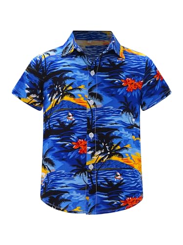 JEATHA Jungen Hawaii Hemd Freizeithemd Button Down Kurzarmshirt Sommerhemd Kurzarmhemd Hawaiihemd Gedruckt Hawaii-Shirt Beachwear B Typ A 146-152 von JEATHA