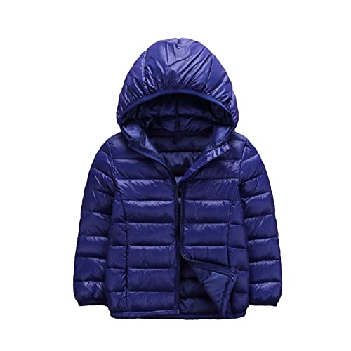 JEATHA Kinder Daunenjacke Steppjacke Jungen Mädchen Kapuzenjacke Sweatjacke mit Kapuze Reißverschluss Einfarbige Winterjacke Leichte Mantel Warme Oberbekleidung Dunkelblau 134-140 von JEATHA