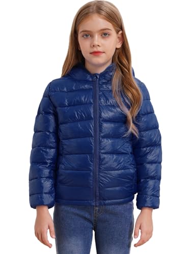 JEATHA Kinder Daunenjacke Steppjacke Jungen Mädchen Kapuzenjacke Sweatjacke Reißverschluss Einfarbige Winterjacke Leichte Mantel Warme Oberbekleidung Dunkelblau 134-140 von JEATHA