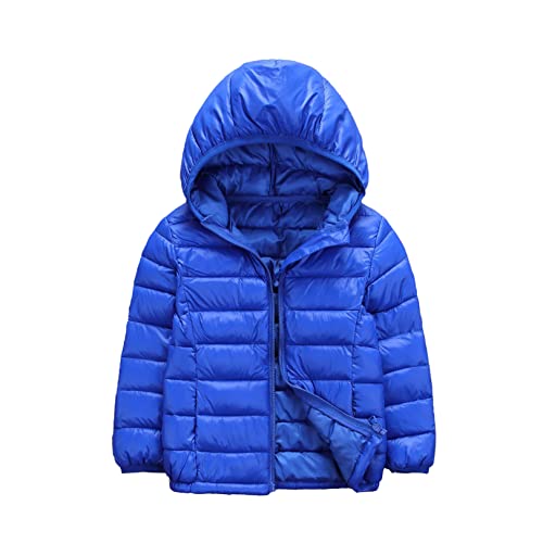 JEATHA Kinder Daunenjacke Steppjacke Jungen Mädchen Kapuzenjacke Sweatjacke mit Kapuze Reißverschluss Einfarbige Winterjacke Leichte Mantel Warme Oberbekleidung Royal Blau 122-128 von JEATHA