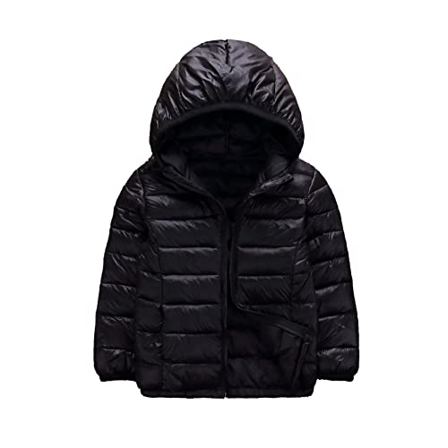 JEATHA Kinder Daunenjacke Steppjacke Jungen Mädchen Kapuzenjacke Sweatjacke mit Kapuze Reißverschluss Einfarbige Winterjacke Leichte Mantel Warme Oberbekleidung Schwarz 146-152 von JEATHA