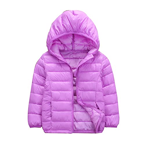 JEATHA Kinder Daunenjacke Steppjacke Jungen Mädchen Kapuzenjacke Sweatjacke mit Kapuze Reißverschluss Einfarbige Winterjacke Leichte Mantel Warme Oberbekleidung Violett 110-116 von JEATHA