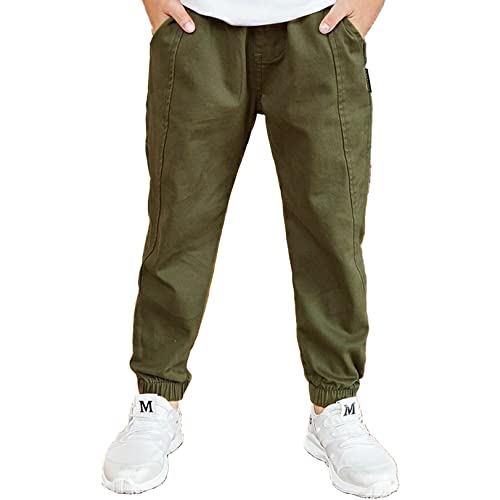 JEATHA Kinder Jogger Hose Jungen Cargohose Jogginghose Baumwolle Haremshose Sporthose Lang Pants Freizeithose Traininghose 3-12 Jahre Grün 134-140 von JEATHA