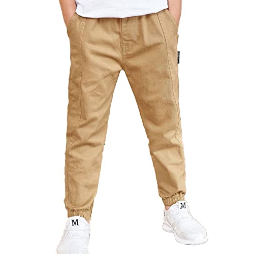 JEATHA Kinder Jogger Hose Jungen Cargohose Jogginghose Baumwolle Haremshose Sporthose Lang Pants Freizeithose Traininghose 3-12 Jahre Khaki 110-116 von JEATHA