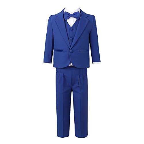 JEATHA Kinder Jungen Gentleman Anzug Smoking Outfits Festlich Blazer + Hemd + Hose + Weste + Fliege Hosenanzug Bekleidung Hochzeit Anzüge Festival Royal Blau 98 von JEATHA