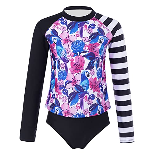 JEATHA Kinder Mädchen Badeanzug UV-Schutz Schwimmanzug Meerjungfrau Bademode Langarm Badeshirt + Badehose mit Rüschen Sommer Swimsuit Beachwear h_Schwarz 134-140 von JEATHA