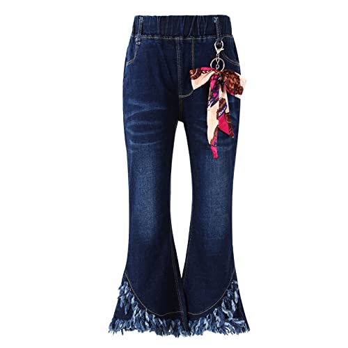 JEATHA Kinder Mädchen Jeans Schlaghose Jeanshosen Baumwolle Denim Glockenhose Freizeithose Vintage Schlagjeans Ausgestellten Hosen p_Blau 134-140 von JEATHA