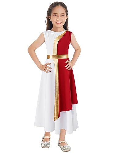 JEATHA Kinder Mädchen Liturgischer Lob Kleid Loose Fit Tanzkleid Worship Kostüm Ballett Gymnastik Lyrical Dancewear Turnanzug Tanzkleidung Rot 122-128 von JEATHA