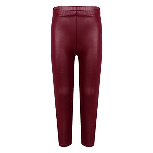 JEATHA Kinder Mädchen PU Leder Leggings Kunstleder Strumpfhose Slim Fit Leggins Faux PU Pants Skinny Freizeithose Glänzend Thermoleggings Latex Lange Hosen b_Burgundy 122-128 von JEATHA