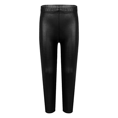 JEATHA Kinder Mädchen PU Leder Leggings Kunstleder Strumpfhose Slim Fit Leggins Faux PU Pants Skinny Freizeithose Glänzend Thermoleggings Latex Lange Hosen b_Schwarz 110-116 von JEATHA