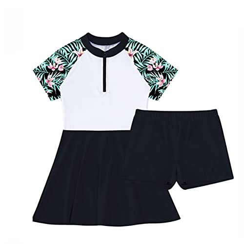 JEATHA Kinder Mädchen Sommer Badeanzug Badekleid + Badeshorts + Badekappe UV-Schutz Schwimmanzug Muslim Islamischen Full Cover Bademode Beachwear Type B Grün 146-152 von JEATHA