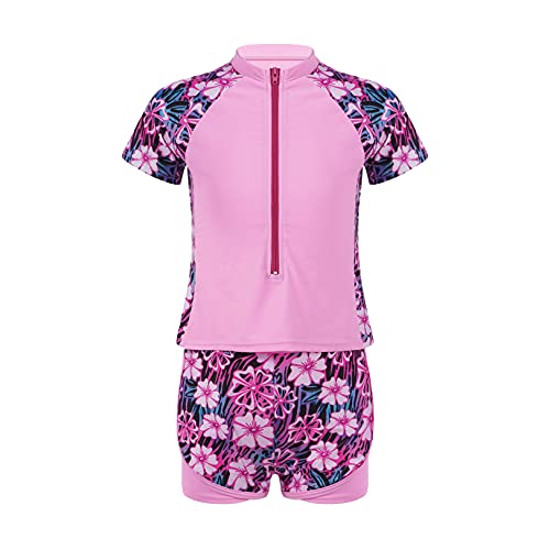 JEATHA Kinder Mädchen UV-Schutz Bademode Kurzarm Badeshirts + Badeshorts Schwimmanzug Sommer Sport Surfanzug Zweiteiler Badeanzug Gr.98-152 Rosa 134-140 von JEATHA