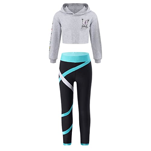 JEATHA Kinder Trainingsanzug Mädchen Jogginganzug Sportanzug Langarm Kapuzenpullover Hoodie Sweatshirt + Sporthose Jogginghose für Gym Sport Grau&Grün 146-152 von JEATHA