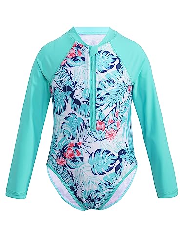 JEATHA Mädchen Badeanzug Einteiler Badekleidung Bademode Langarm Badeshirt 50 + UV Kinder Schwimmshirt Sonnenschutz Schwimmanzug Gr. 98-164 Grün 134-140 von JEATHA