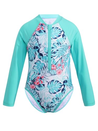 JEATHA Mädchen Badeanzug Einteiler Badekleidung Bademode Langarm Badeshirt 50 + UV Kinder Schwimmshirt Sonnenschutz Schwimmanzug Gr. 98-164 Grün 170-176 von JEATHA