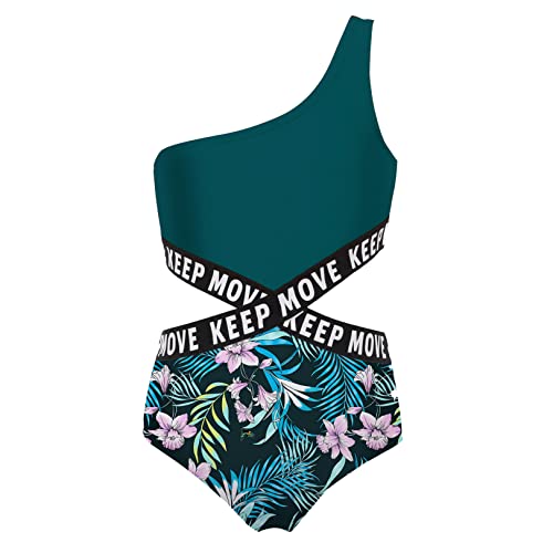 JEATHA Mädchen Badeanzug Einteiliger Schulterfrei Schwimmanzug Kleinkind Bikini Tankini Bademode Sommer Swimsuit One Piece Gr. 104-176 Floral 134-140 von JEATHA