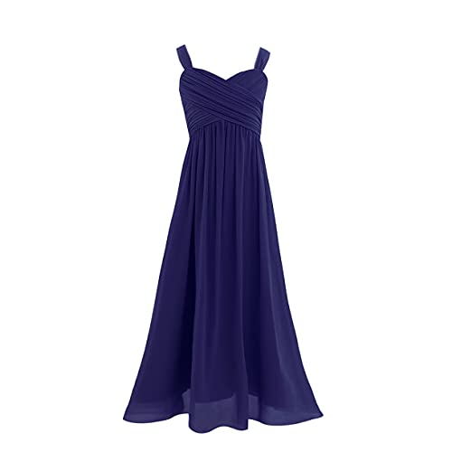 JEATHA Mädchen Chiffon Blumenmädchenkleid Prinzessin Kleid Festlich Ärmellos Partykleid Abendkleid Tüllkleider Brautjungfer Träger Kleid Festzug Geburtstag Party Dunkelblau 164 von JEATHA