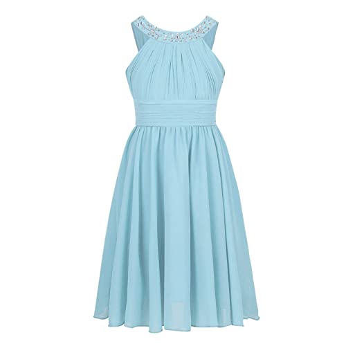 JEATHA Mädchen Chiffon Partykleid Prinzessin Kleid Neckholder Blumenmädchenkleider Abendkleid für Geburtstag Hochzeit Festzug Hellblau 134-140 von JEATHA