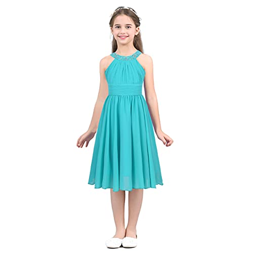 JEATHA Mädchen Chiffon Partykleid Prinzessin Kleid Neckholder Blumenmädchenkleider Abendkleid für Geburtstag Hochzeit Festzug Türkis 146-152 von JEATHA