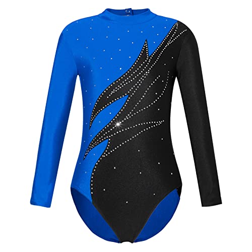 JEATHA Mädchen Glänzend Gymnastik Leotards Ballett Trikot Body Langarm Turnbody Tanz-Body Stehkragen Gymnastikbody Ballettbody Gymnastikanzug Blau 146-152 von JEATHA