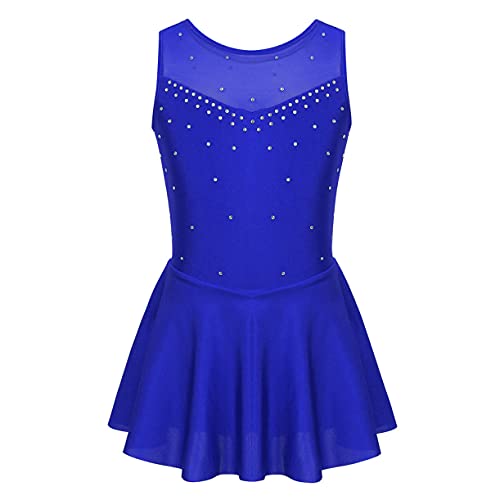 JEATHA Mädchen Glänzend Strass Eiskunstlauf Kleid Tanzkleid Ärmellos Ballettkleid Tüllkleid Rollschuh Sakter Kleider Ballett Trikot Tanzkleidung Blau A 170-176 von JEATHA