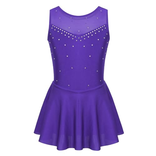 JEATHA Mädchen Glänzend Strass Eiskunstlauf Kleid Tanzkleid Ärmellos Ballettkleid Ballettanzug Rückenfrei Tüllkleid Rollschuh Sakter Kleider Ballett Trikot Tanzkleidung Violet A 122-128 von JEATHA