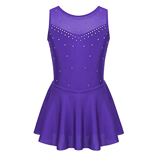 JEATHA Mädchen Glänzend Strass Eiskunstlauf Kleid Tanzkleid Ärmellos Ballettkleid Ballettanzug Rückenfrei Tüllkleid Rollschuh Sakter Kleider Ballett Trikot Tanzkleidung Violet A 134-140 von JEATHA