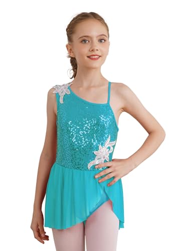 JEATHA Mädchen Pailletten Ballett Tanzkleid Kinder Eiskunstlauf-Kleid Turnbody Tanzbody Ballettbody mit Rock Tütü Turnanzug Gymnastikanzug Grün 122-128 von JEATHA