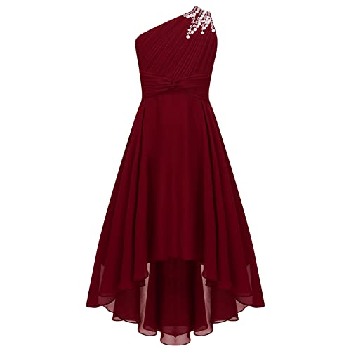 JEATHA Mädchen Partykleid Glänzend Prinzessin Kleid Ballkleid Festlich Hochzeitskleid Hohe Taille Brautjungfernkleid Festzug Geburtstag Party Burgundy 146-152 von JEATHA