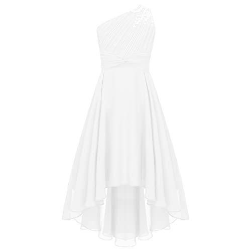 JEATHA Mädchen Partykleid Glänzend Prinzessin Kleid Ballkleid Festlich Hochzeitskleid Hohe Taille Brautjungfernkleid Festzug Geburtstag Party Elfenbein 146-152 von JEATHA