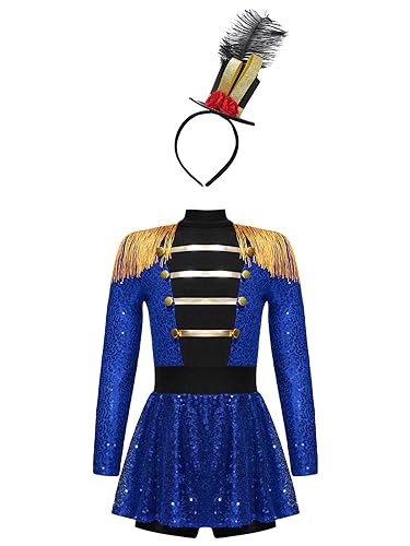 JEATHA Mädchen Zirkus Kostüme Pailletten Kurzarm Tanzkleid Ballettkleid Weihnachtskostüm Ehrengarde Zirkusdirektor Cosplay Fasching Karneval Kostüm E Blau 122-128 von JEATHA