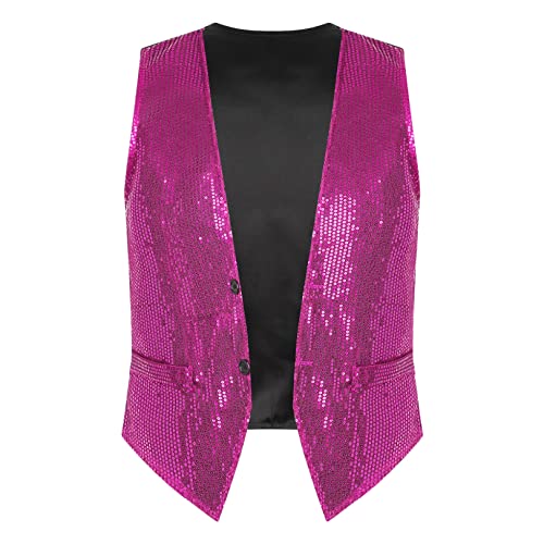 JEATHA Pailletten Weste Herren Damen Glitzer Anzugweste Tank Top ärmellos Disco Crop Top Jacke Herrenweste Faschingskostüm Party Karneval Kostüm Hot Rosa M von JEATHA