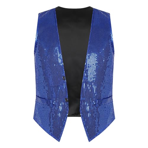 JEATHA Pailletten Weste Herren Damen Glitzer Anzugweste Tank Top ärmellos Disco Crop Top Jacke Herrenweste Faschingskostüm Party Karneval Kostüm Royal Blau 4XL von JEATHA