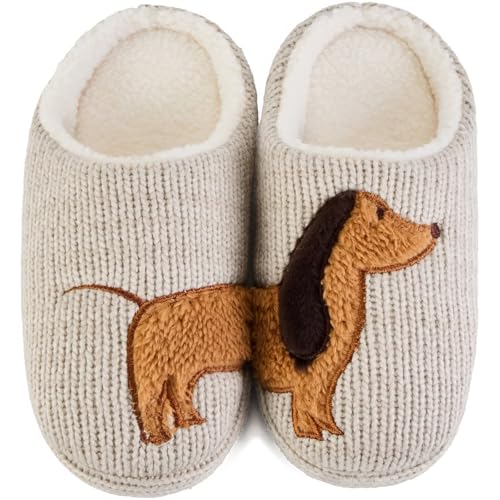 JEBUKTXE Hausschuhe Damen Winter Warme Plüsch Gefüttert Hüttenschuhe Cartoon Tierdruck Pantoffeln für Frauen (Cartoon Tierdruck-Welpe,Größe 35 36) von JEBUKTXE