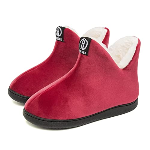 JEBUKTXE Hausstiefel Damen Plüsch Hüttenschuhe Herren Gefüttert Hausschuhe Hohe Winter Warm Hüttenstiefel Größe 42 43 Rot von JEBUKTXE