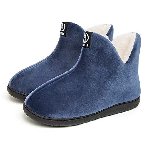 JEBUKTXE Hausstiefel Herren Plüsch Hüttenschuhe Damen Gefüttert Hausschuhe Hohe Winter Warm Hüttenstiefel Größe 42 43 Blau von JEBUKTXE