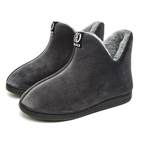 JEBUKTXE Hüttenstiefel Herren Plüsch Hüttenschuhe Damen Gefüttert Hausschuhe Hohe Winter Warm Hausstiefel Größe 46 47 Grau von JEBUKTXE