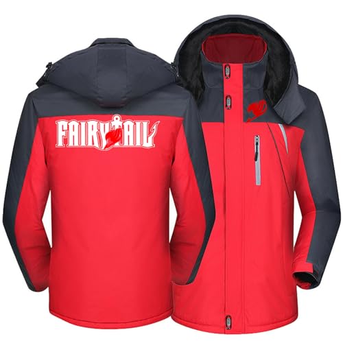 JECCIE Wasserdichte Herren-Softshell-Jacke für FAIRY TAIL Fleece-gefütterte Mäntel in Übergröße, Skifahren, Bergwandern, Camping, Hoodies mit abnehmbarer Kapuze,B-XL von JECCIE