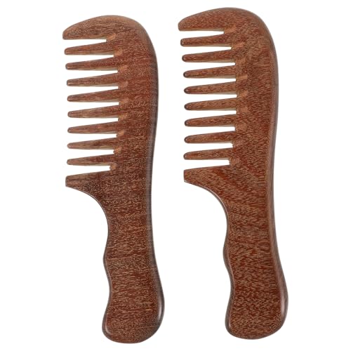 JECOMPRIS 2 Stück breitzahniger Kamm: Antistatische Holzkämme für Damen und Herren zur Kopfhautmassage bei lockigem Haar und für den täglichen Gebrauch – Haarstyling-Tools von JECOMPRIS
