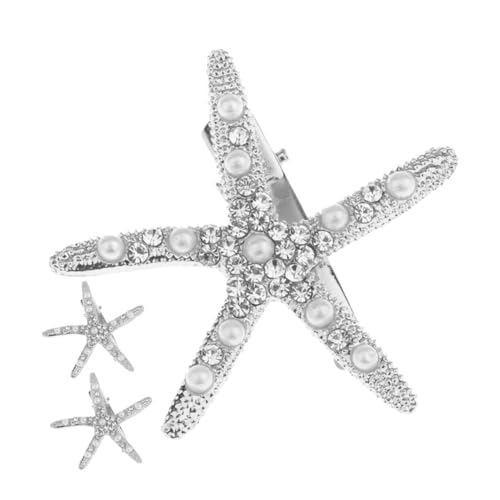 JECOMPRIS 3 Stück Seestern Haarschmuck für Bräute Strass Haarspangen Haaraccessoires für Frauen Funkelnde Haarnadeln für Besondere Anlässe Silberne Barrettes für Hochzeiten und Feiern von JECOMPRIS