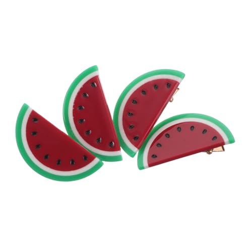 JECOMPRIS 4 Stück Wassermelonen-Haarnadel Fruchthaarklamme Cartoon-Haarnadel lustige Haarspangen Sommerhaarklammern Fruchthaarspangen für Frauen hawaiianischer Krallenclip Metall rot von JECOMPRIS