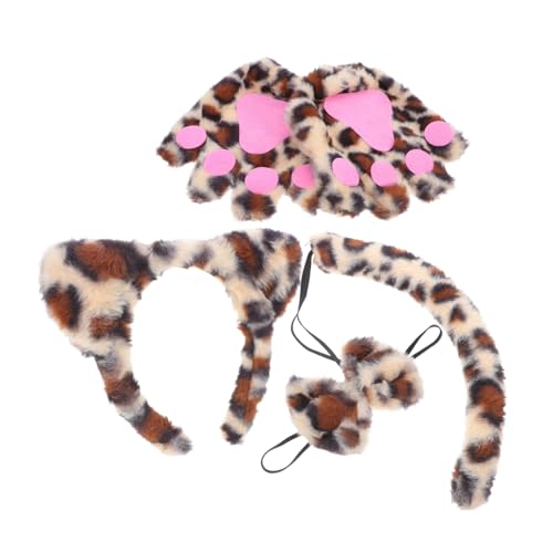 JECOMPRIS 4stücke Teiliges Plüschkostümset Mit Leopardenmuster-stirnband Und Ohren Für Junge Mädchen Für Cosplay Partys Halloween Und Bühnenauftritte von JECOMPRIS