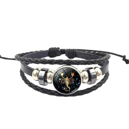 12 Leuchtende Sternzeichen-Armbänder – Vintage-Armband Aus Mehrschichtigem, Handgewebtem Leder Mit Perlen, Modische Sternbilder-Armbänder, Paarschmuck Für Männer Und Frauen, 天蝎座, 17 Cm + 5 Cm von JEDTAKCT