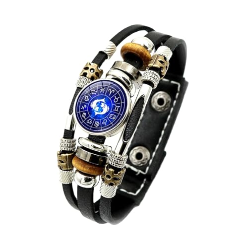 12 Sternzeichen-Armbänder – Leuchtendes Sternbild, Mehrschichtiges Lederarmband, Geschenk Zum Tag Der Jungen Und Mädchen, Trendiges Perlen-Punk-Armband, Schmuckzubehör, 双鱼座, 17 Cm + 5 Cm von JEDTAKCT