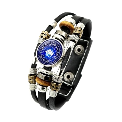 12 Sternzeichen-Armbänder – Leuchtendes Sternbild, Mehrschichtiges Lederarmband, Geschenk Zum Tag Der Jungen Und Mädchen, Trendiges Perlen-Punk-Armband, Schmuckzubehör, 17 Cm + 5 Cm von JEDTAKCT