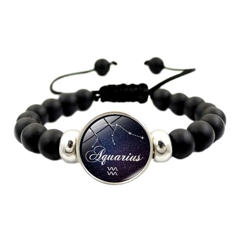 12 Sternzeichen-Buchstaben-Armbänder – Vintage-Punk-Stil Für Herren Und Damen, 12 Sternbilder, Schwarz, Handgefertigtes Perlenarmband, Verstellbares Kordelarmband, Armband, Armreif, 双鱼座, 18 Cm von JEDTAKCT