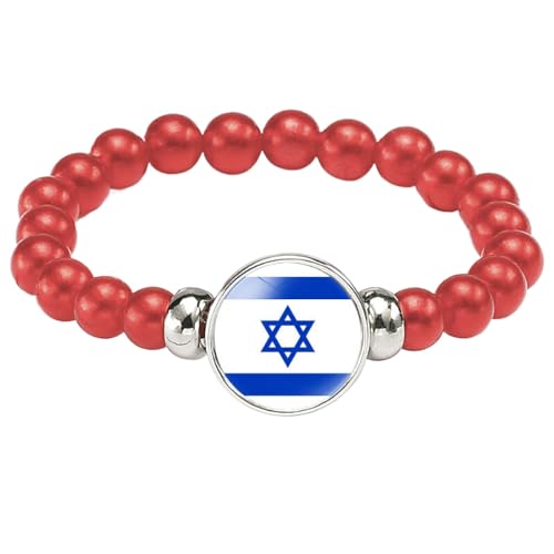 Armbänder Mit Israel-Flagge – Persönlichkeit, Elastische Kordel, Rote Perlen, Charm-Armband Für Männer Und Frauen, Persönlichkeit, Handgefertigt, Elastizität, Schnapparmband, Paarschmuck, Wi von JEDTAKCT